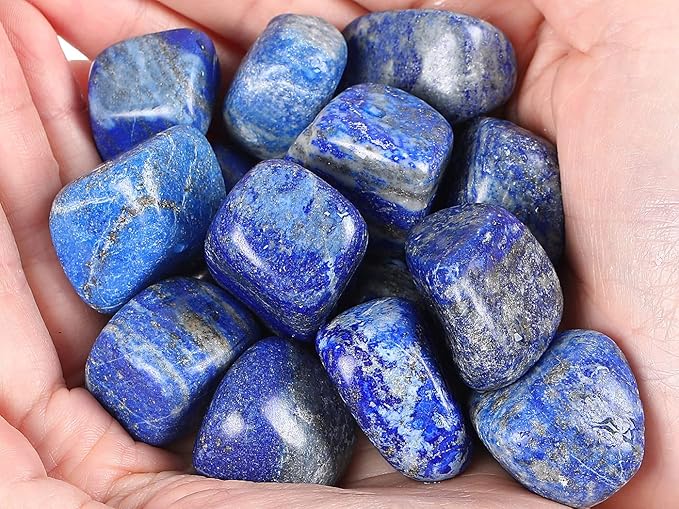 QINJIEJIE Lapis Lazuli Crystals Brazilian Polished Stone 0.6-1" Natural Irregular Stone Tumbled Reiki Healing Crystal for Succulents Plants Vase Filler Decoration Bulk 0.45 LBS