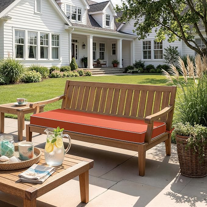 MIULEE Orange Outdoor Bench Cushion Set of 1, 48x18x3 Inch Waterproof Patio Seat Cushions for Swing and Outdoor Furniture Couch Sofa, 3 Year Color Fastness High Density Foam with Adjustable Ties