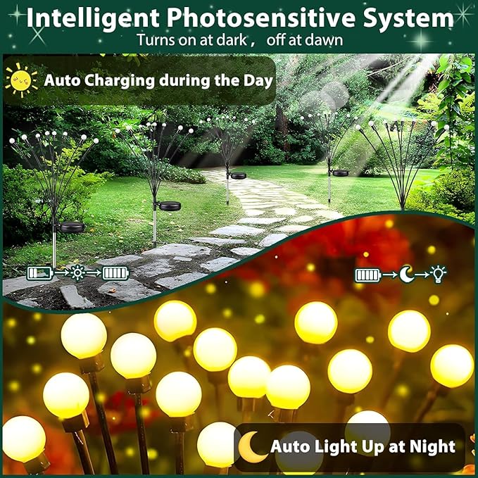 4-Pack Garden Solar Lights, 32 LED Solar Lights Outdoor for Garden Decor, Waterproof Firefly Light Outdoor (Sway by Wind), Swaying Light for Outside Yard Pathway Landscape Decorations (Warm White)