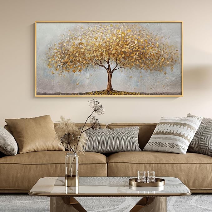 Large Framed Tree of Life Gold Wall Art, Large Canvas Prints Paintings Artwork