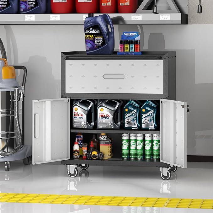 Metal Storage Cabinet with Wheels, Rolling Tool Cabinet with Adjustable Shelve