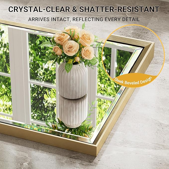 Gold Bathroom Mirror, 24x36 Brushed Gold Bathroom Mirror Beveled Edge,
