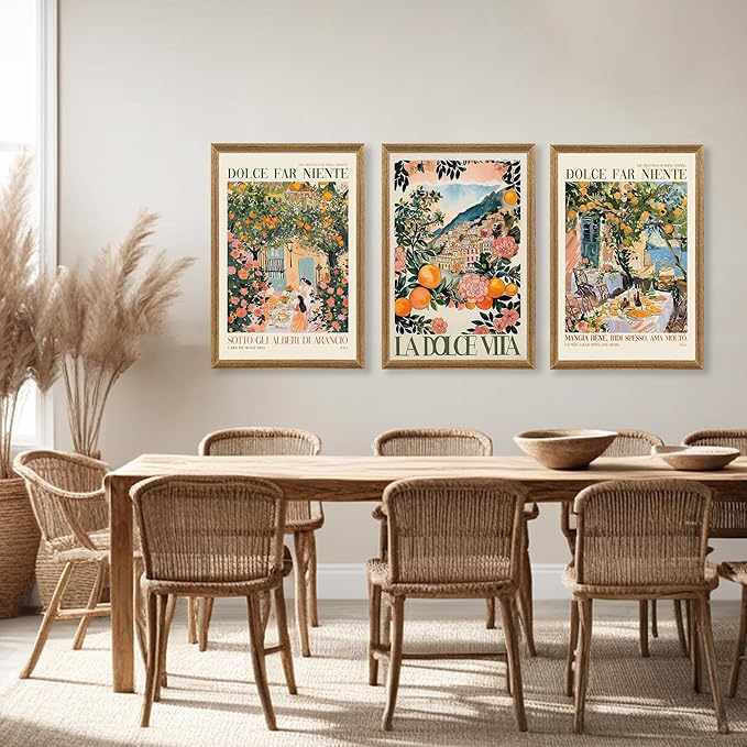 SYWENNOI 3 Pieces Wood Framed Italy Scenes Canvas Wall Art, Tuscan Wall Decor