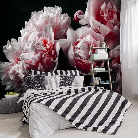 Black Peony Pink Floral Living Room Fabric Wallpaper Bedroom Bathroom Dark