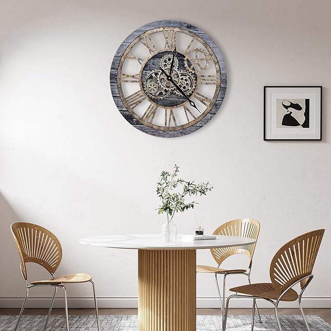 The B-Style Large Wall Clock 24 inch Moving Gear Wall Clock Oversized Vintage