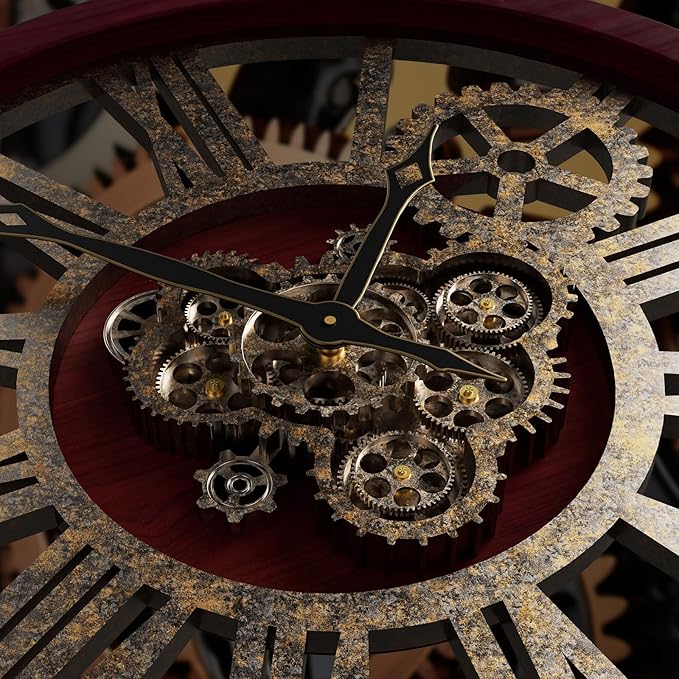 The B-Style Large Wall Clock 24 inch Moving Gear Wall Clock Oversized Vintage