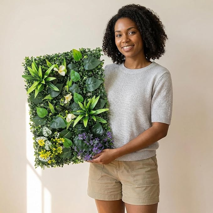 Artificial Mixed Botanical Plant Wall Panel, 24x16 in UV-Protected Faux