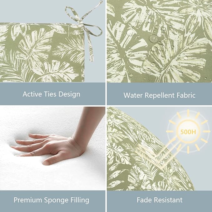 LVTXIII Outdoor Seat Cushions Seasonal Replacement Chair Cushions, Patio Chair Pads with Ties for Dining Chairs and Garden Furniture, Square Back, 18.5"x16"x2", 2 Pack, Tropical Leaf Green
