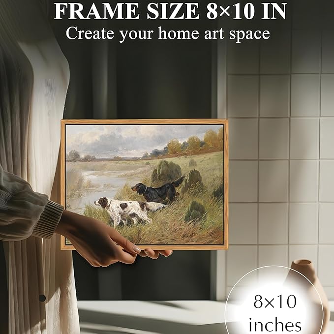 Floating Framed Vintage Hunting Dog Wall Art, Classic Countryside Landscape
