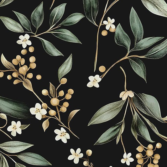 Extra Long Dark Peel and Stick Wallpaper 17.5" x 393" – Vintage Floral Green