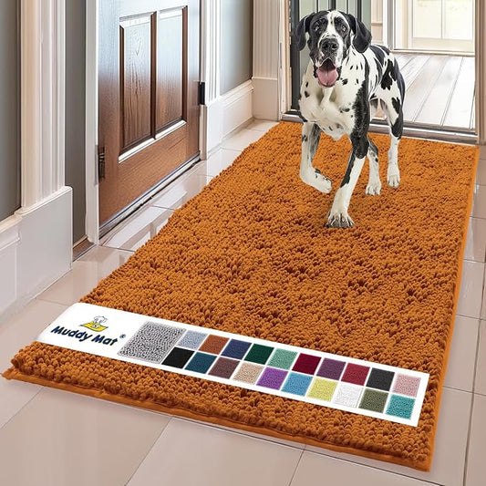 Muddy MatÂ® | Super Water Absorbent Door Mat Indoor, Microfiber Quick Dry Chenille Entryway Rug, Slip Resistant Front Door Mat, Indoor Mats for Entryway, Machine Washable Pet Rug, Orange XL 35" x 60"