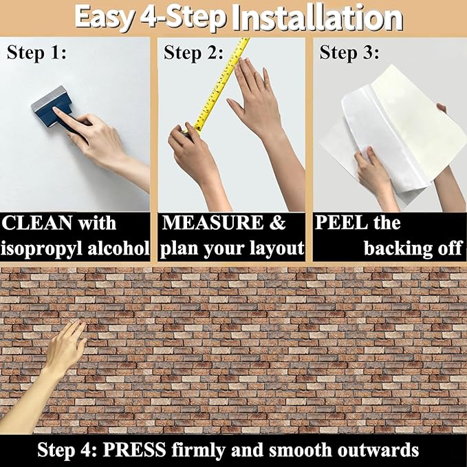 3D Wall Panels Peel and Stick, 10 Pack 3D Waterproof Self-Adhesive Wallpaper