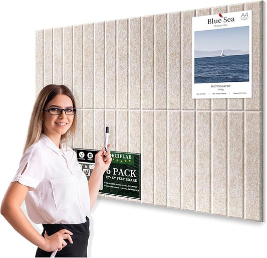 Large Cork Bulletin Board for Wall 36"x24", 6 Pack Felt Slat Wall Panel Tiles