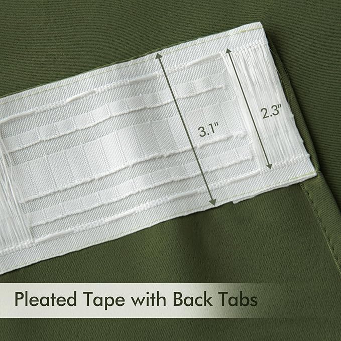 MIULEE Olive Green Back Tab Blackout Curtain 96 Inch Long 2 Panels Set