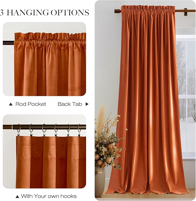 NICETOWN Orange Velvet Curtains 84 inch Long