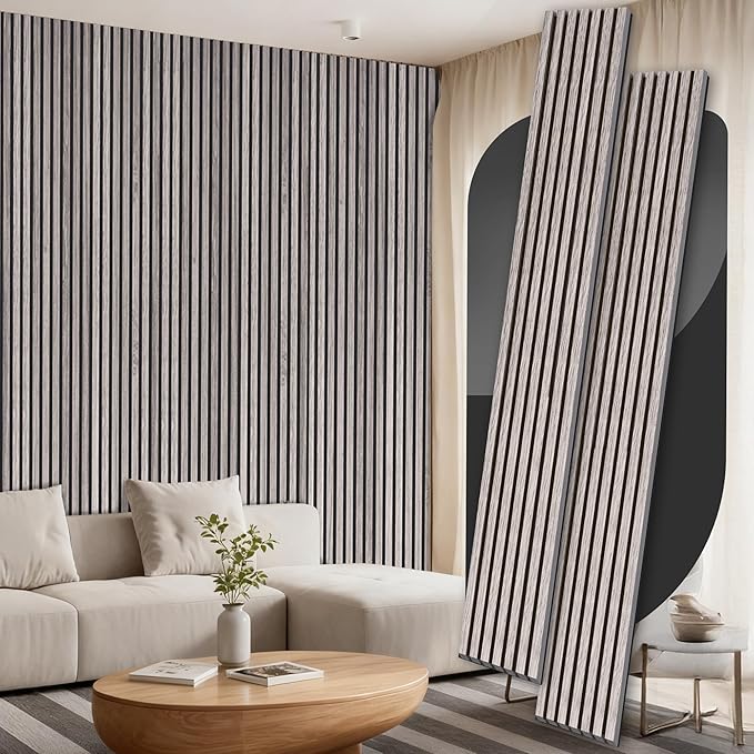 2 Pack Wood Panels for Wall, 106.3" × 11" Wood Slat Acoustic Panels for Wall