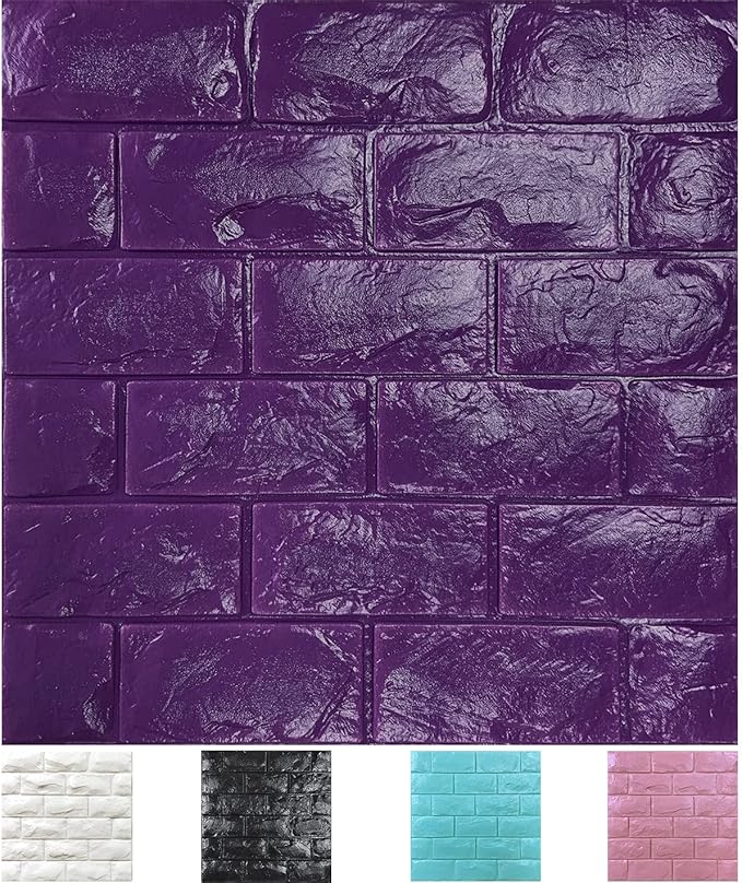 11PCS 3D Wall Panels Peel and Stick Faux Brick Wallpaper Purple Self Adhesive