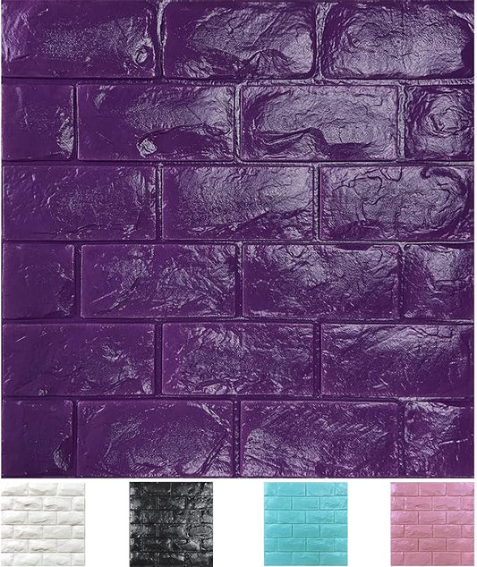 11PCS 3D Wall Panels Peel and Stick Faux Brick Wallpaper Purple Self Adhesive
