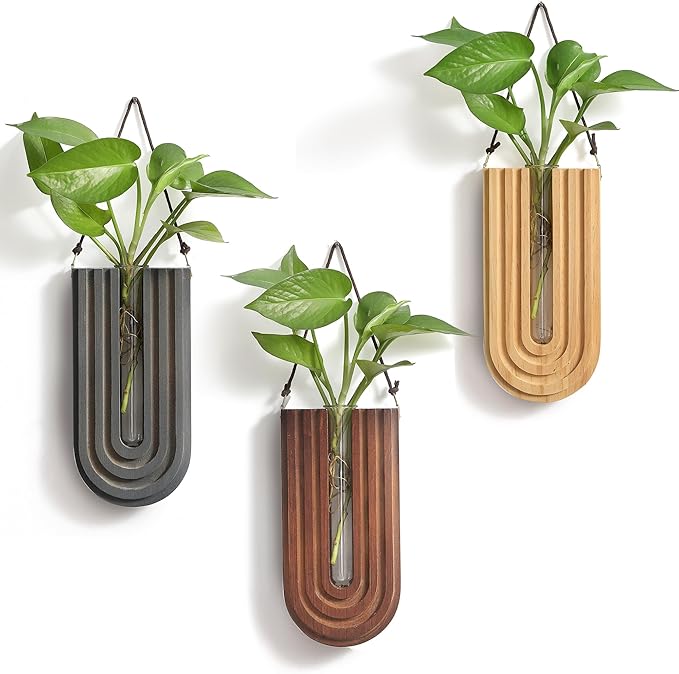 Wood Wall Planter Indoor, Propagation Station, Wooden Hanging Vase for Dried Flowers, Wall Plant Holder, Boho Wall DÃ©cor for Living Room U Rainbow Shape (Set of 3)