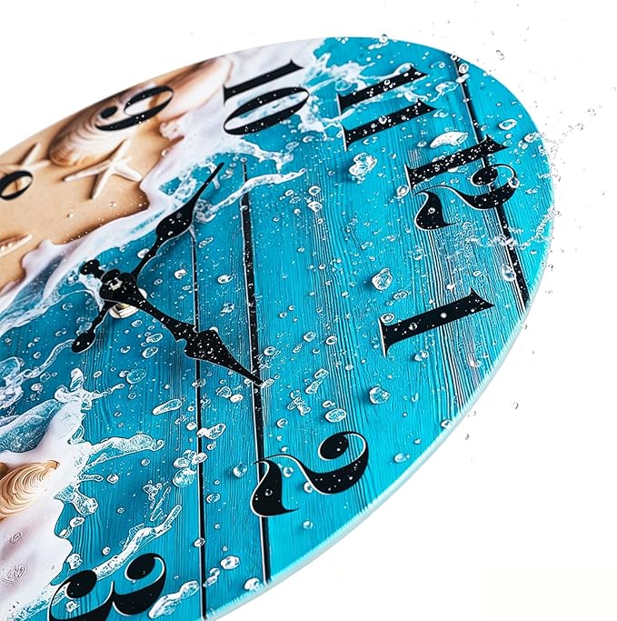 Small Bathroom Wall Clock, Ocean Beach Glass Waterproof Wall Clocks