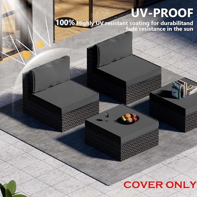 9 Piece Outdoor Patio Waterproof Cushion Covers, Fits 4-Seat Wicker Rattan Sectional Couch Chair Furniture Cover Replacement Set - Fade-Resistant Patio Cushion Covers with Zipper (Cover Only)