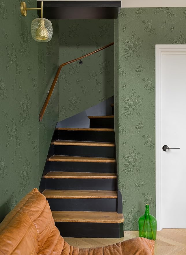 Erfoni 394"x17.7" Green Floral Embossed Wallpaper