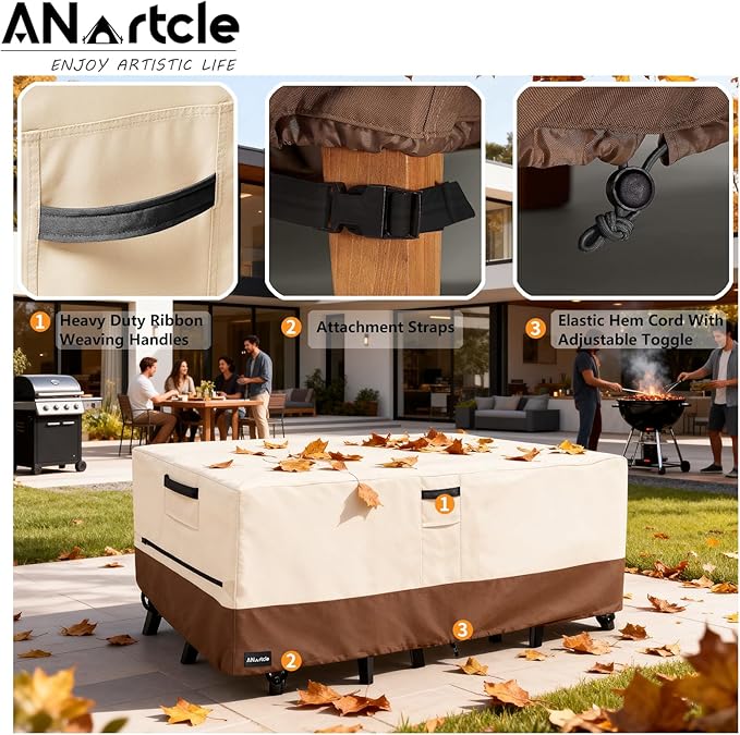 ANartcle Patio Furniture Covers 111L x 74W x 28H inch,600D Waterproof Heavy Duty Outdoor Furniture Covers,Outdoor Wicker Furniture Set with Swivel Patio Chairs General Purpose Furniture Cover,Beige