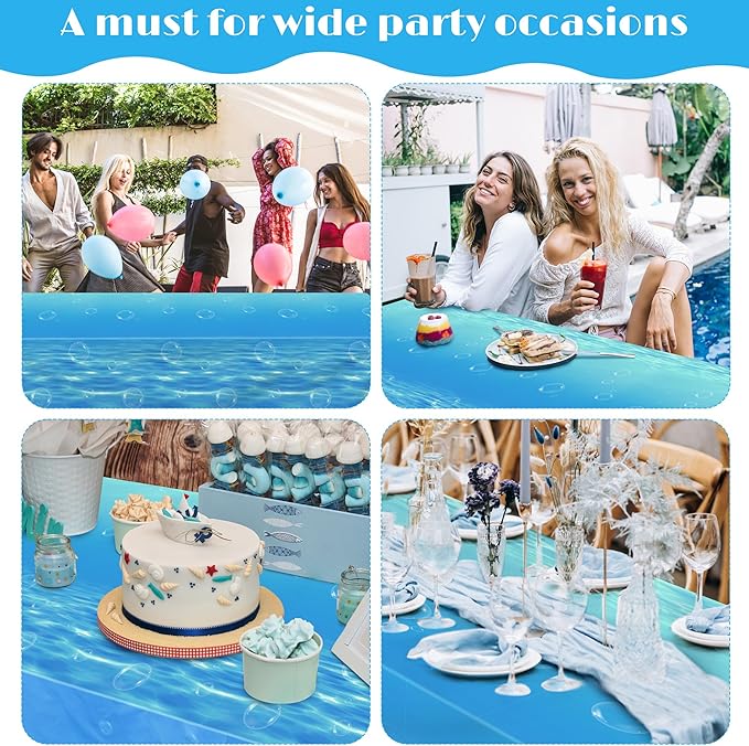 Kochorie 54 Inch x 100 Ft Ocean Waves Plastic Tablecloth Roll in Slide Cutter
