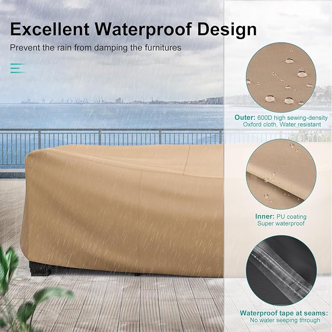 Patio Furniture Set Cover Waterproof, Heavy Duty Furniture Covers for Outdoor Sectional Sofa Set Wicker Rattan Table Chair Rectangular,90"L×62"W×28"H,Brown