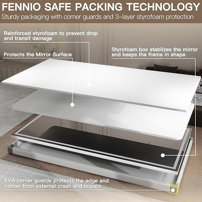 FENNIO Full Length Mirror with Lights, Free Standing Lighted Floor Mirror