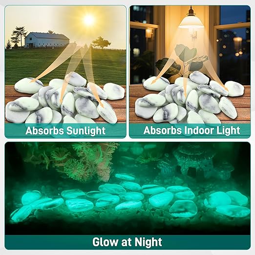 Glow in The Dark Pebbles Glass Stones, 4.5LB Blue Green Luminous Rocks for Garden Pathway, Walkway, Landscaping, Aquarium,Cemetery Decorations & Yard Decor, Non-Plastic Premium Glass Pebbles