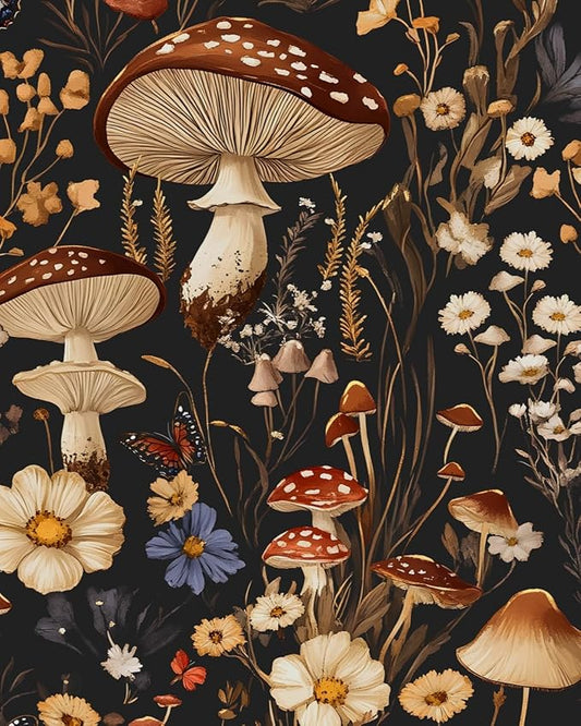 BOKEBEVE Extra Long Mushroom Peel and Stick Wallpaper Vintage Wallpaper Floral