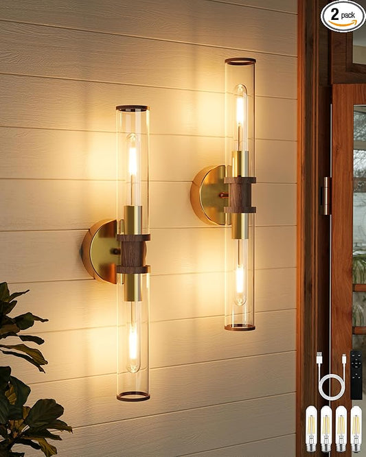 Battery Operated Wall Sconce Set of 2, Modern Cordless Wall Lights