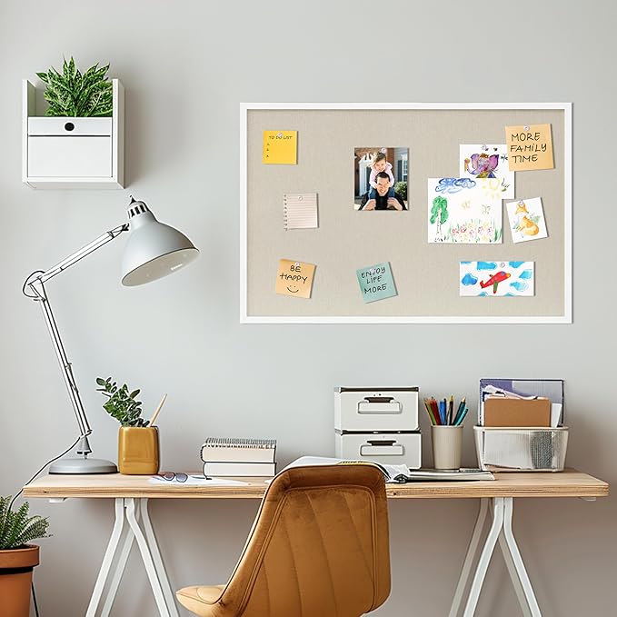 DAHAPYBOO Cork Board with Linen White, Bulletin Board 36"x24" Hanging Corkboards