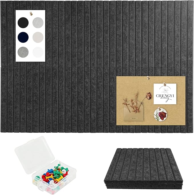Cork Board Tiles for Wall with Push Pins, Removable 36" x 24" Slat Bulletin