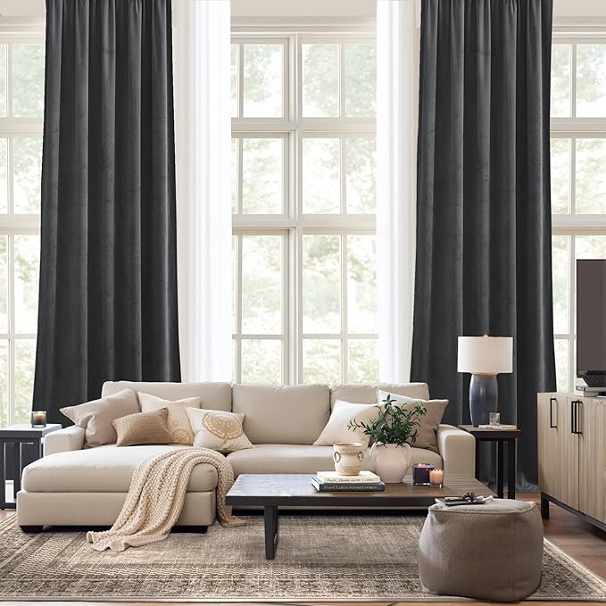 NICETOWN Grey Luxury Velvet Curtain Panels, Home Decoration Window Treatment