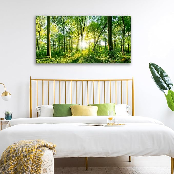 JLXART Nature Wall Art Green Forest Canvas Pictures Scenery Wall Art Landscape Art Prints Beautiful Artwork for Living Room Bedroom Kitchen Home Office Decorations 20x40inch