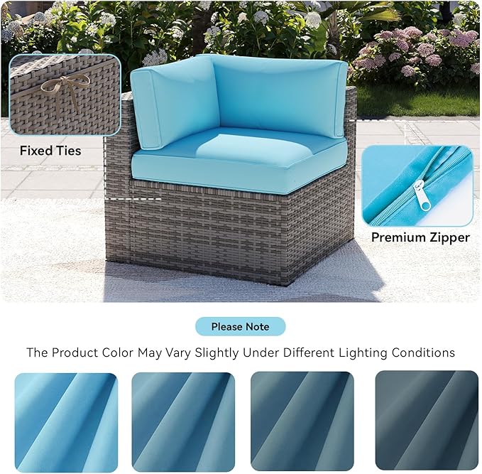 Aoxun 14pcs Patio Cushion Covers Replacement, Waterproof Outdoor Furniture Cushion Covers with Zipper and Non-Slip Bottom, Patio Sofa Couch 3 Sizes for Patio Sectional, Covers Only (Sky Blue)