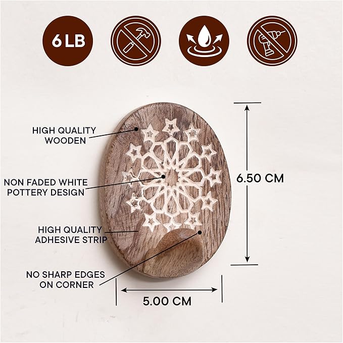 IndianShelf 6 Lb- 24 Pieces Decorative Wood Adhesive Wall Hooks–Boho Peel and