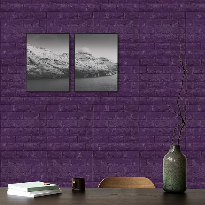 11PCS 3D Wall Panels Peel and Stick Faux Brick Wallpaper Purple Self Adhesive