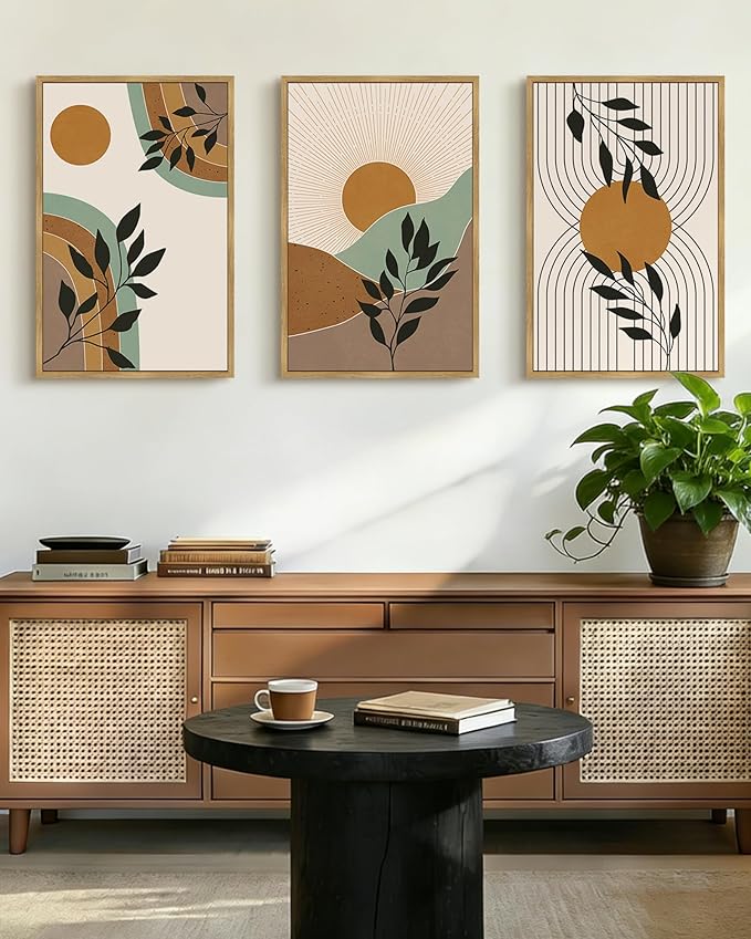 PHOPAGO Boho Wall Art Sage Plant Botanical Framed Wall Printing Large 16x24in