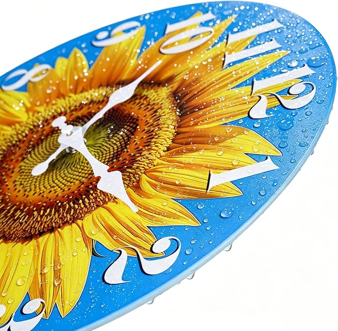 Indoor/Outdoor Clocks Waterproof, Glass Sun Flower Decor Wall Clock