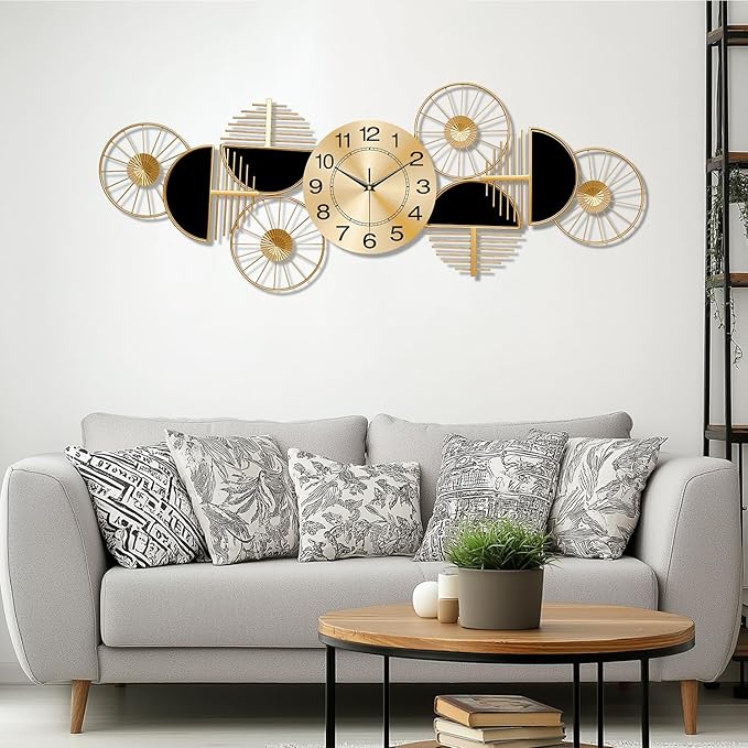 Large Wall Clock, Modern Silent Non-Ticking Metal Wall Art Wall Clocks Battery