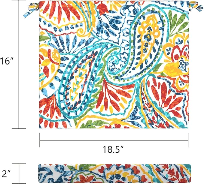 LVTXIII Outdoor Chair Cushions, Water Repellent Patio Furniture Cushions Outdoor Square Chair Pads with Ties for Dining Chairs and Garden Furniture Decoration, 18.5"x16"x2" Set of 4, Paisley Multi