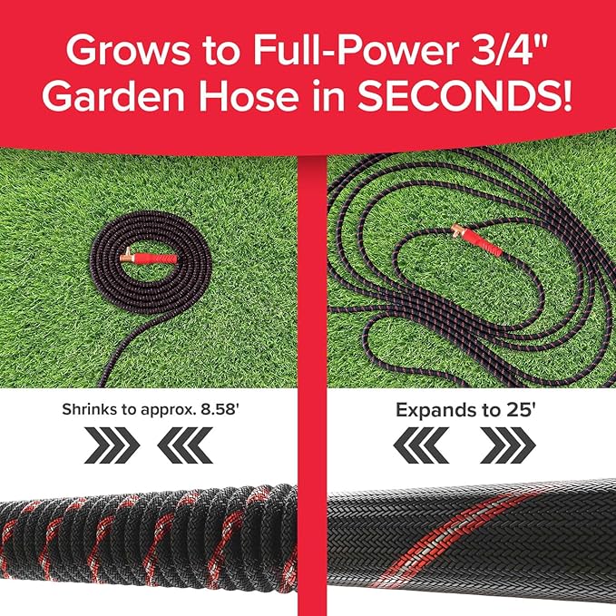 Pocket Hose Ballistic 25 FT Expandable Garden Hose w/Pocket Pivot Swivel Connector, Anti-Burst Sleeve Reinforced with Bulletproof Fiber, Lightweight, No-Kink, Compact, UV-Protected, AS SEEN ON TV