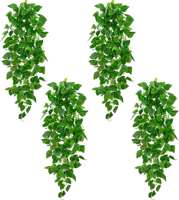 BLEUM CADE 4Pcs Fake Hanging Plants, 9 Branch Artificial Hanging Plant