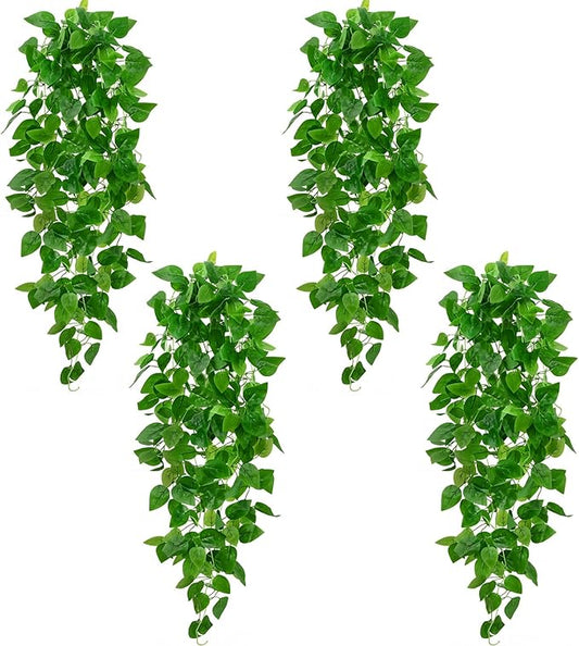BLEUM CADE 4Pcs Fake Hanging Plants, 9 Branch Artificial Hanging Plant