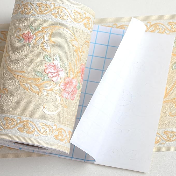 AbaBoorty Yellow Floral Wallpaper Border Decor 394"X4.1" Peel and Stick Wall