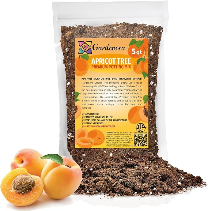 Gardenera Premium Apricot Potting Soil Mix - Ideal Nutrient Blend for Growing Robust, Flavorful, and Bountiful Apricots - 5 Quart