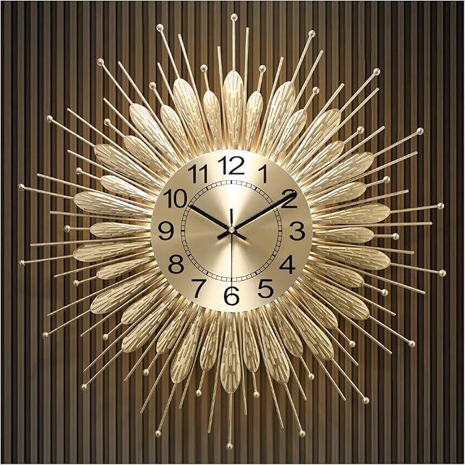 27" Gold Mid Century Modern Wall Clock，Battery Operated Decorative Decorative